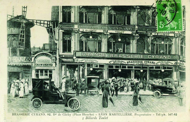 an old postcard of the Brasserie Cyrano
