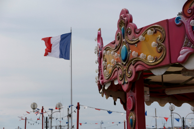 The tricolore flies high on Bastille Day in the town of Saint Pierre.