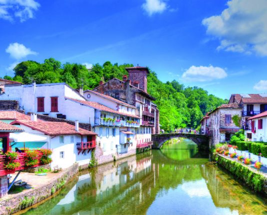 The River Nive weaves its way through Saint-Jean-Pied-de-Port in Pays Basque