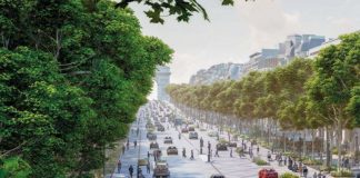 : A bird’s eye view of the ChampsÉ lysé es and l’Arc de Triomphe, set to be transformed by greenery by 2030
