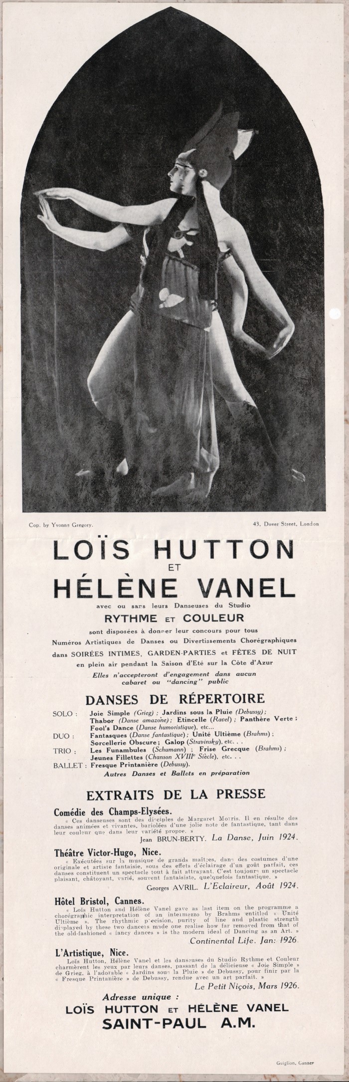  A flyer advertising Loïs Hutton and Hélène Vanel, and the Studio Rythme et Couleur,