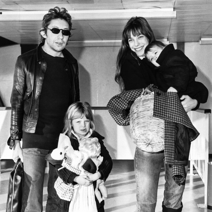 Gainsbourg with her mother Jane Birkin, her father Serge Gainsbourg and her older half-sister, Kate, in London in 1972